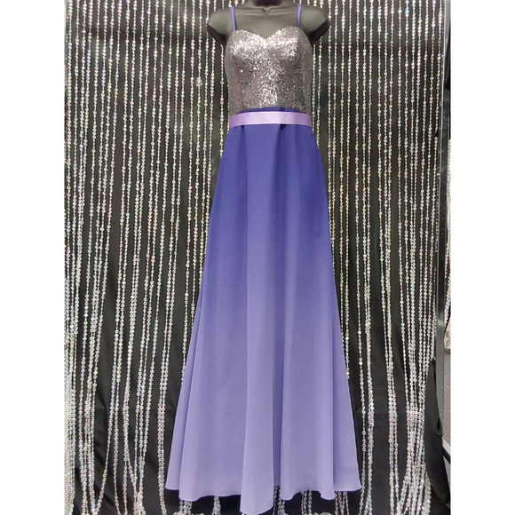 Purple Ombre Formal Bridesmaid Dress with Sequin Top - Picture 2 of 6